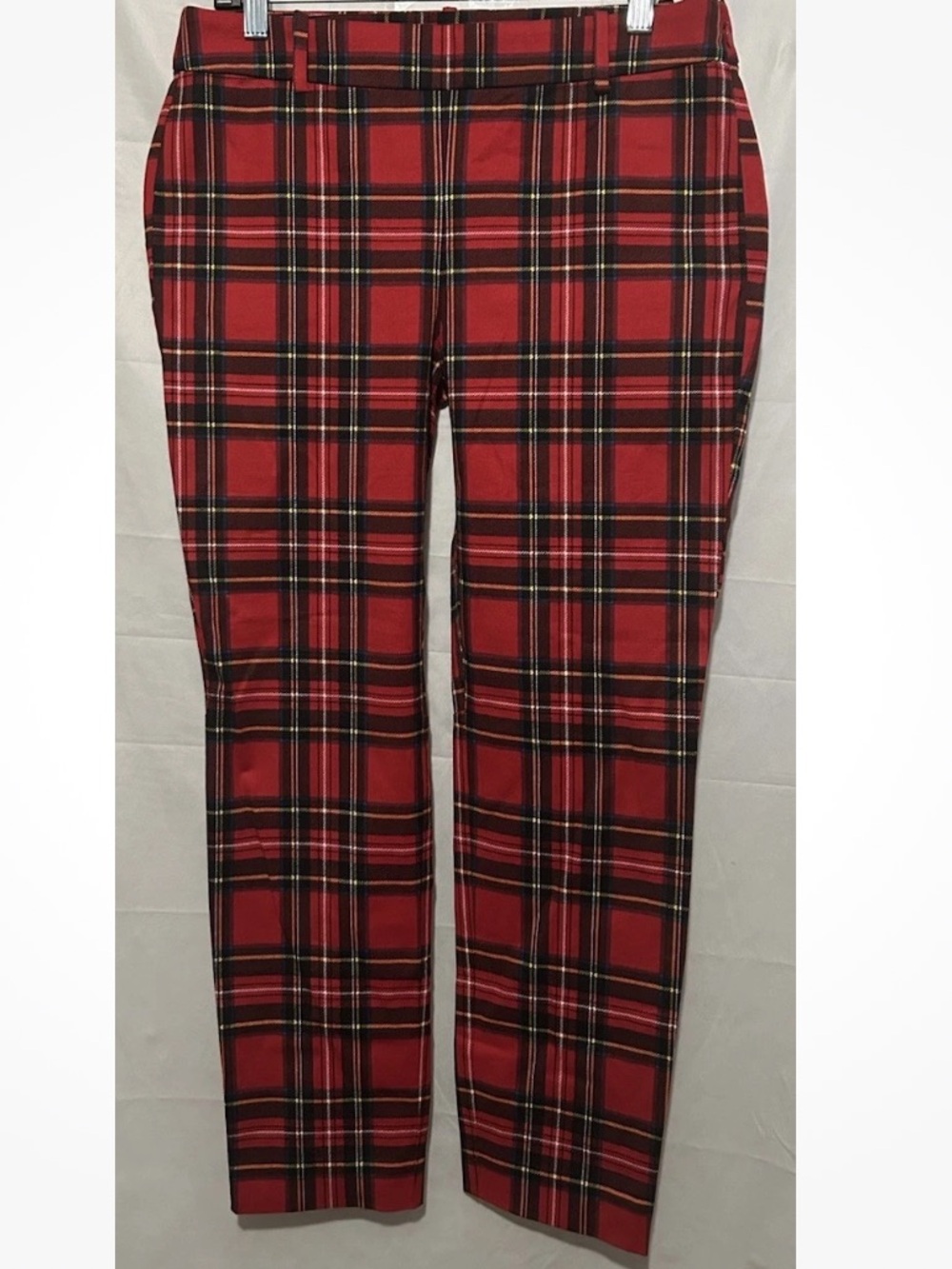 J Crew Winnie Pants Womens 4 Red Tartan Plaid Ankle Slim Stretch Twill